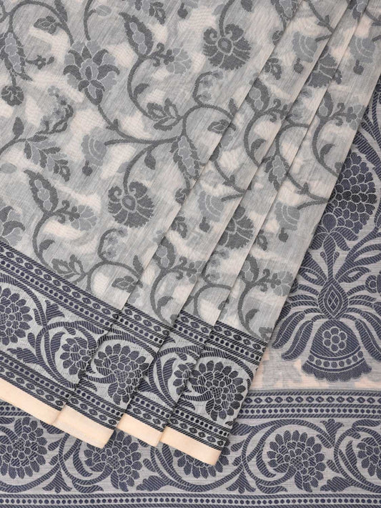 White Cut Work Sico Cotton Saree with All Over and Border Design - Global Threads | Swadesiicart