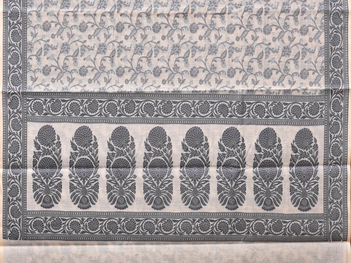 White Cut Work Sico Cotton Saree with All Over and Border Design - Global Threads | Swadesiicart