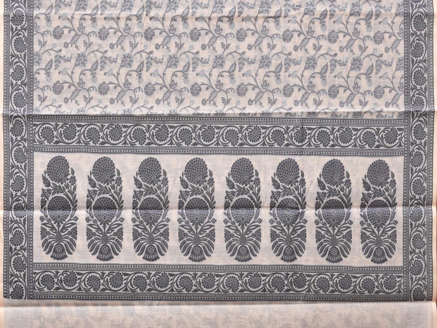 White Cut Work Sico Cotton Saree with All Over and Border Design - Global Threads | Swadesiicart