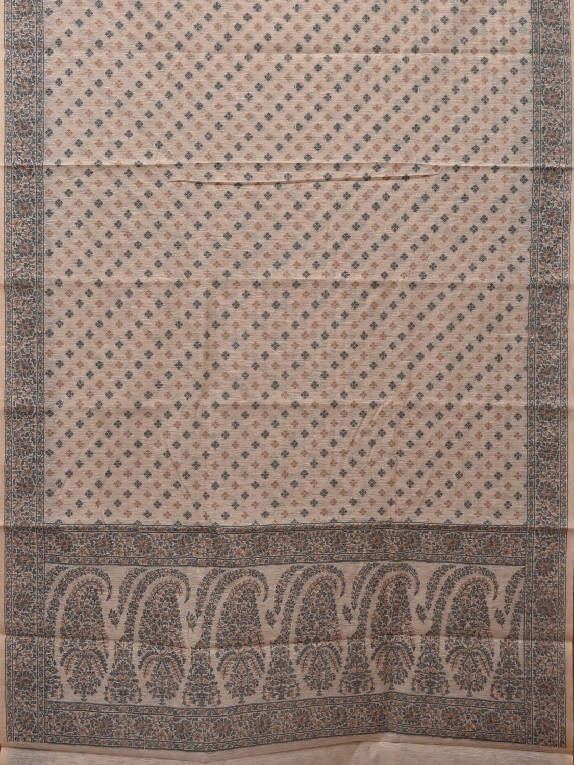 White Cut Work Sico Cotton Saree with All Over Banaras Design - Global Threads | Swadesiicart