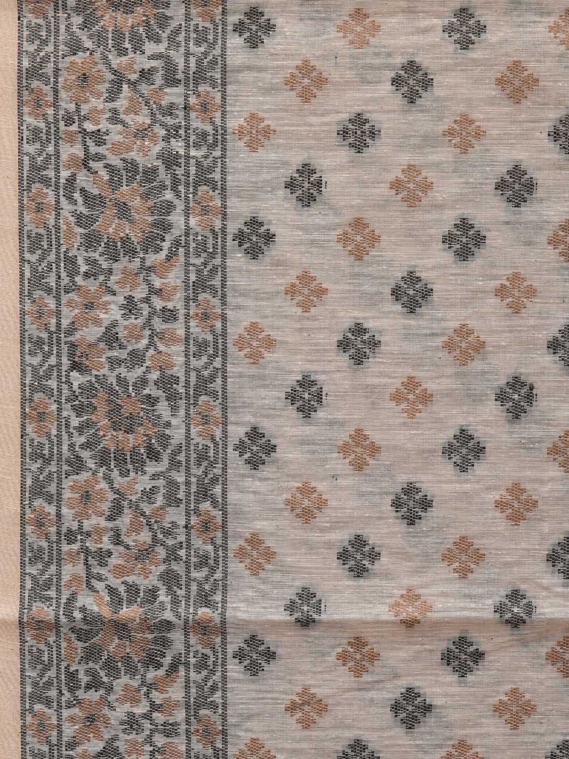 White Cut Work Sico Cotton Saree with All Over Banaras Design - Global Threads | Swadesiicart