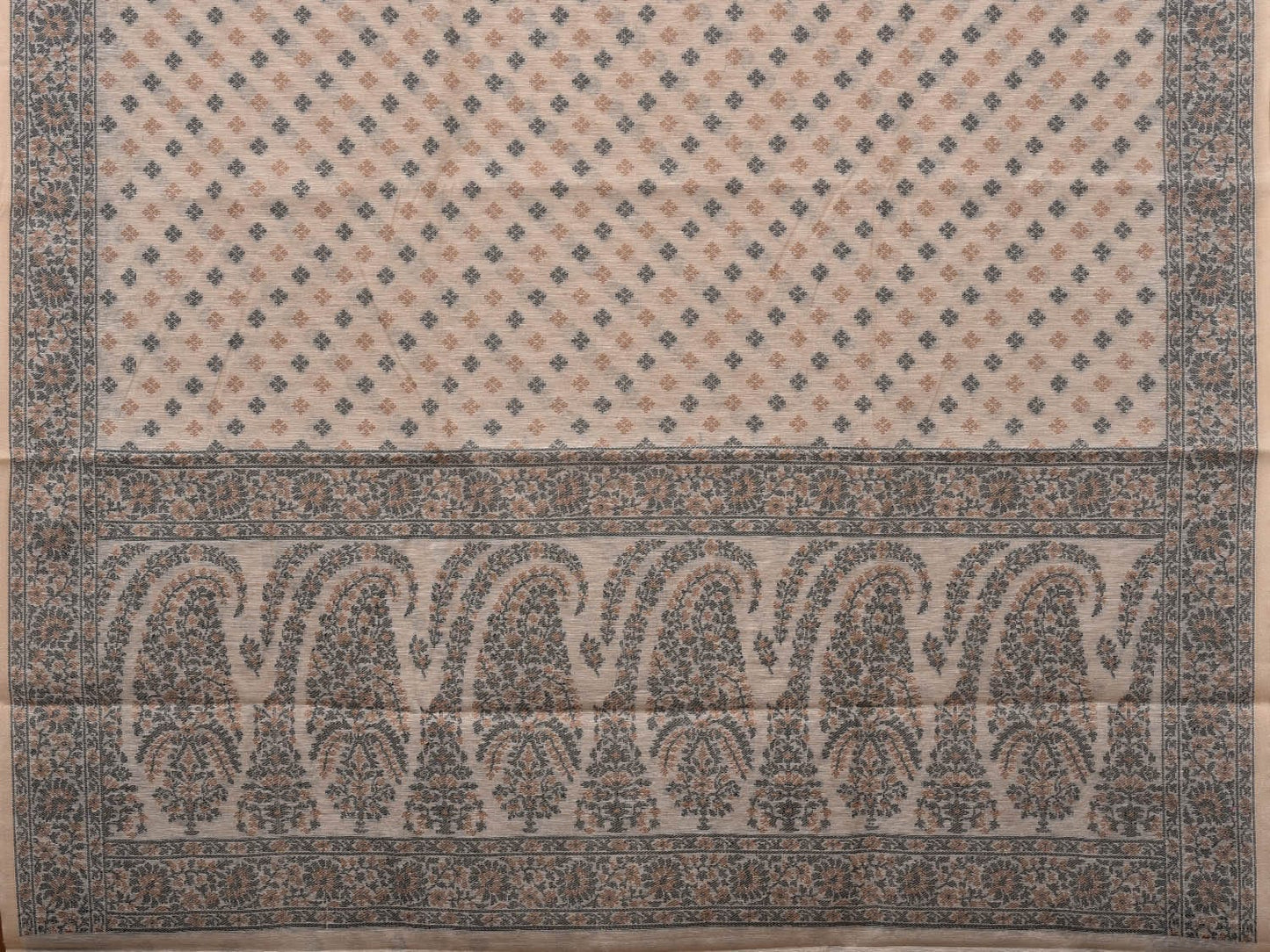 White Cut Work Sico Cotton Saree with All Over Banaras Design - Global Threads | Swadesiicart