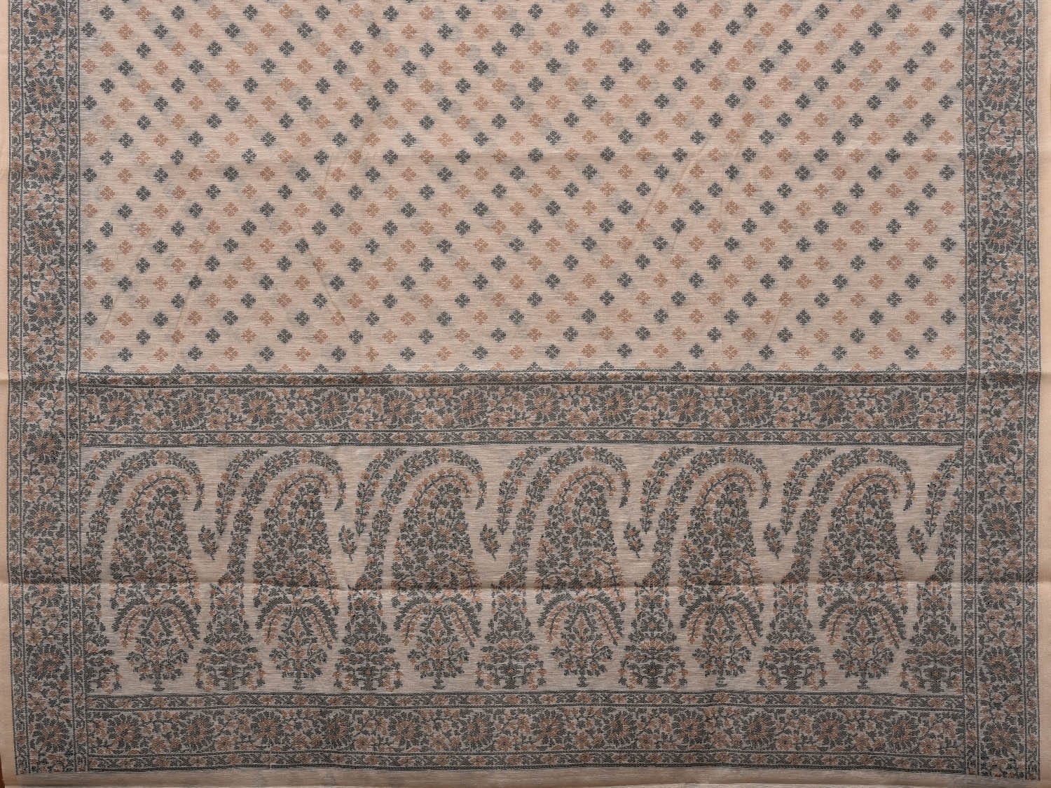 White Cut Work Sico Cotton Saree with All Over Banaras Design - Global Threads | Swadesiicart