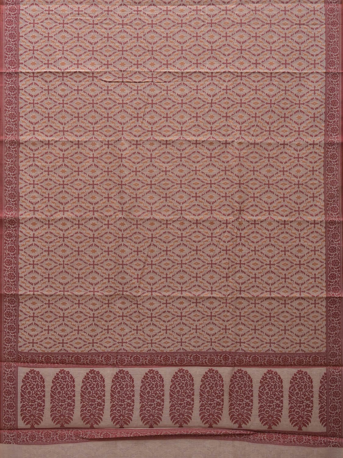 White Cut Work Sico Cotton Saree with All Over Banaras Design - Global Threads | Swadesiicart