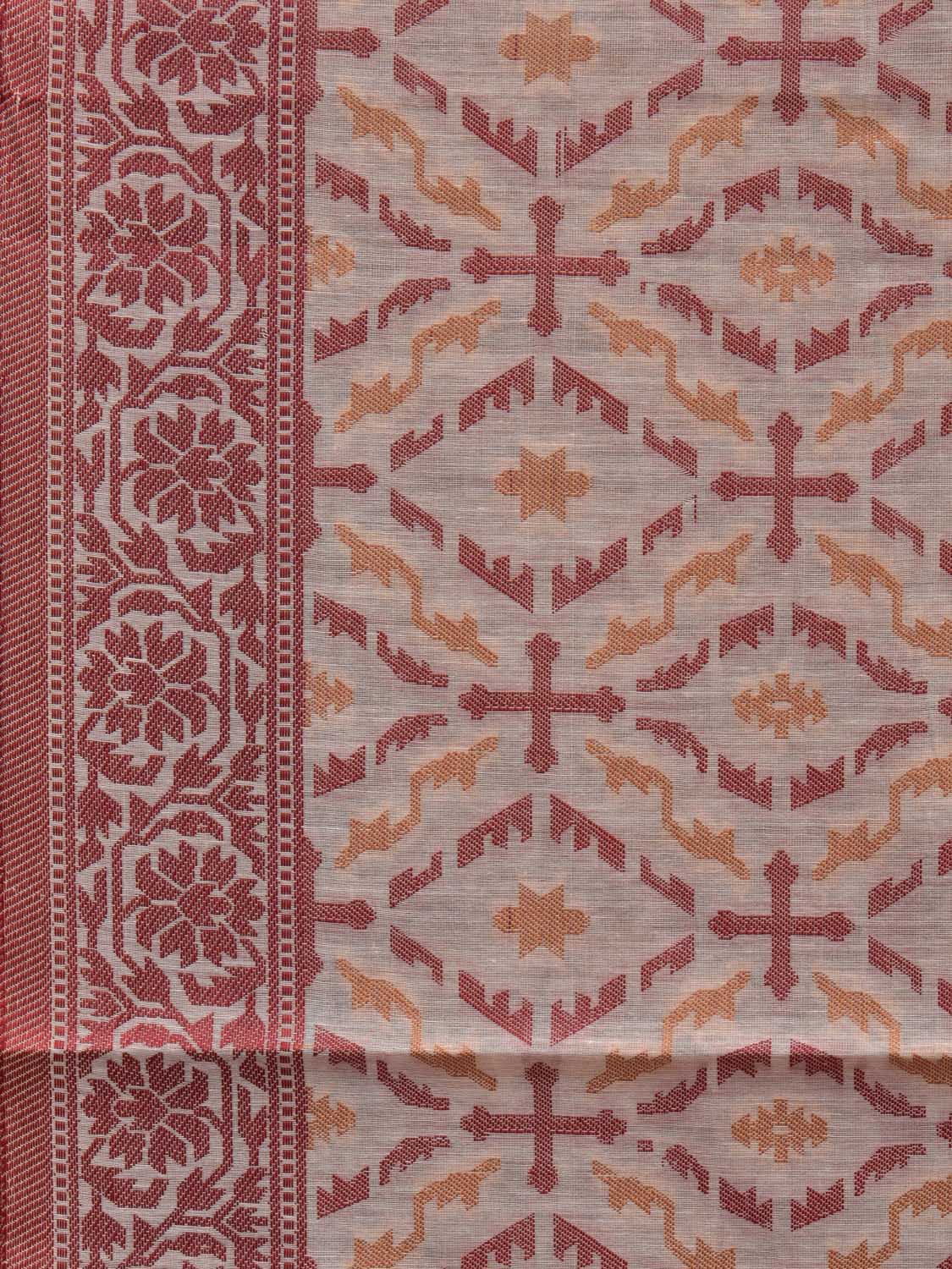 White Cut Work Sico Cotton Saree with All Over Banaras Design - Global Threads | Swadesiicart