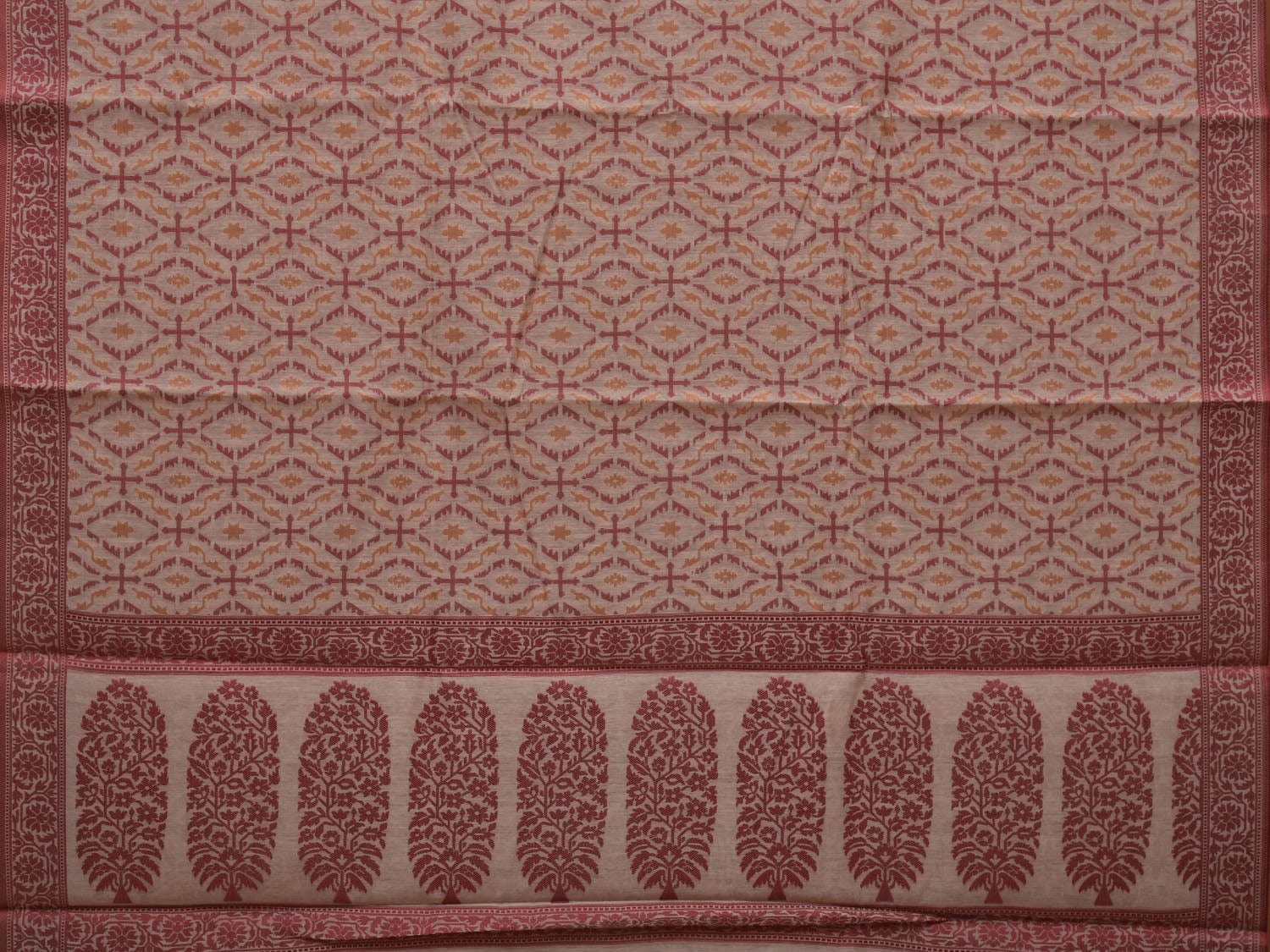 White Cut Work Sico Cotton Saree with All Over Banaras Design - Global Threads | Swadesiicart