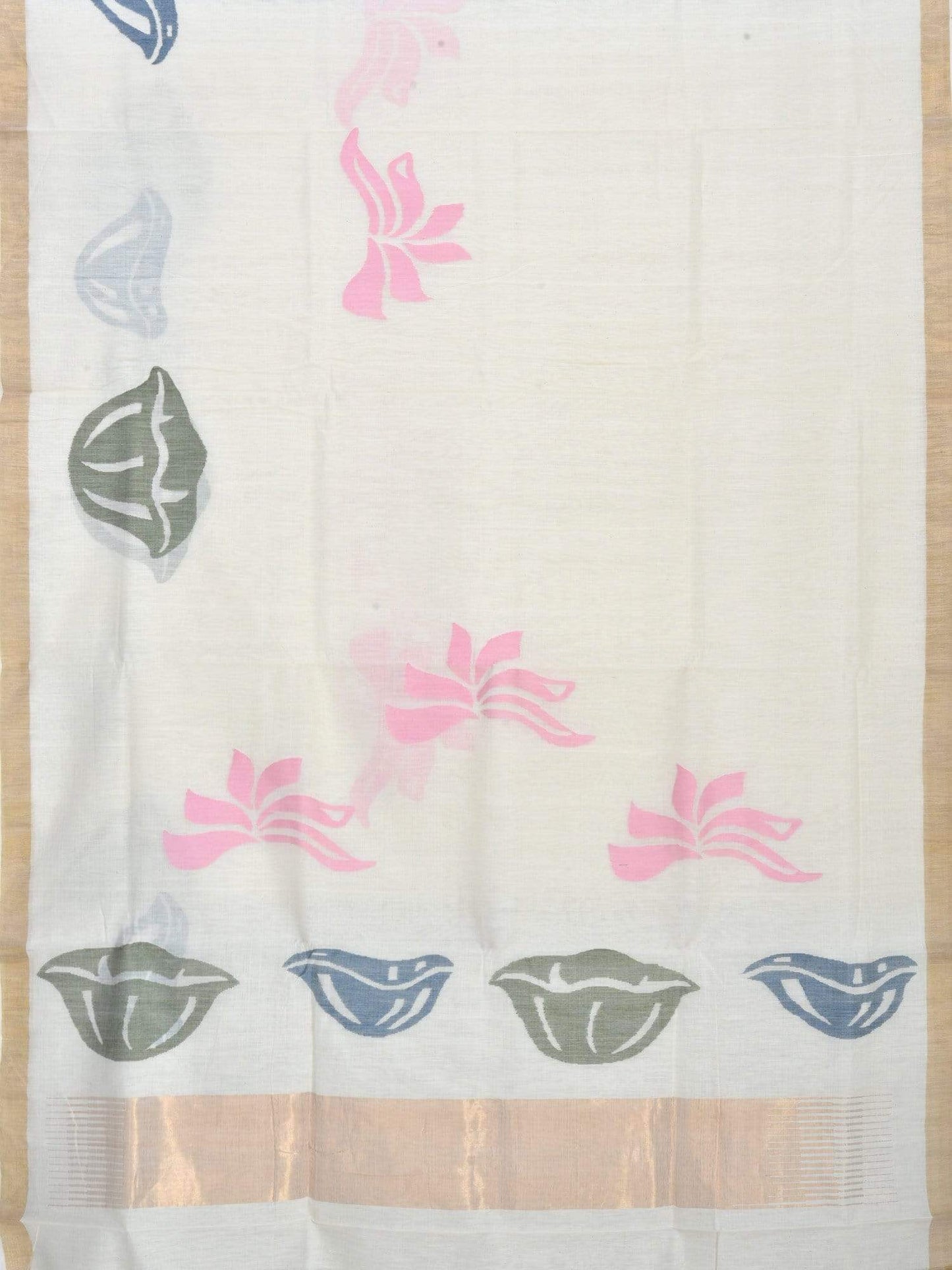 White Khadi Cotton Handloom Saree with Pallu Design - Global Threads | Swadesiicart