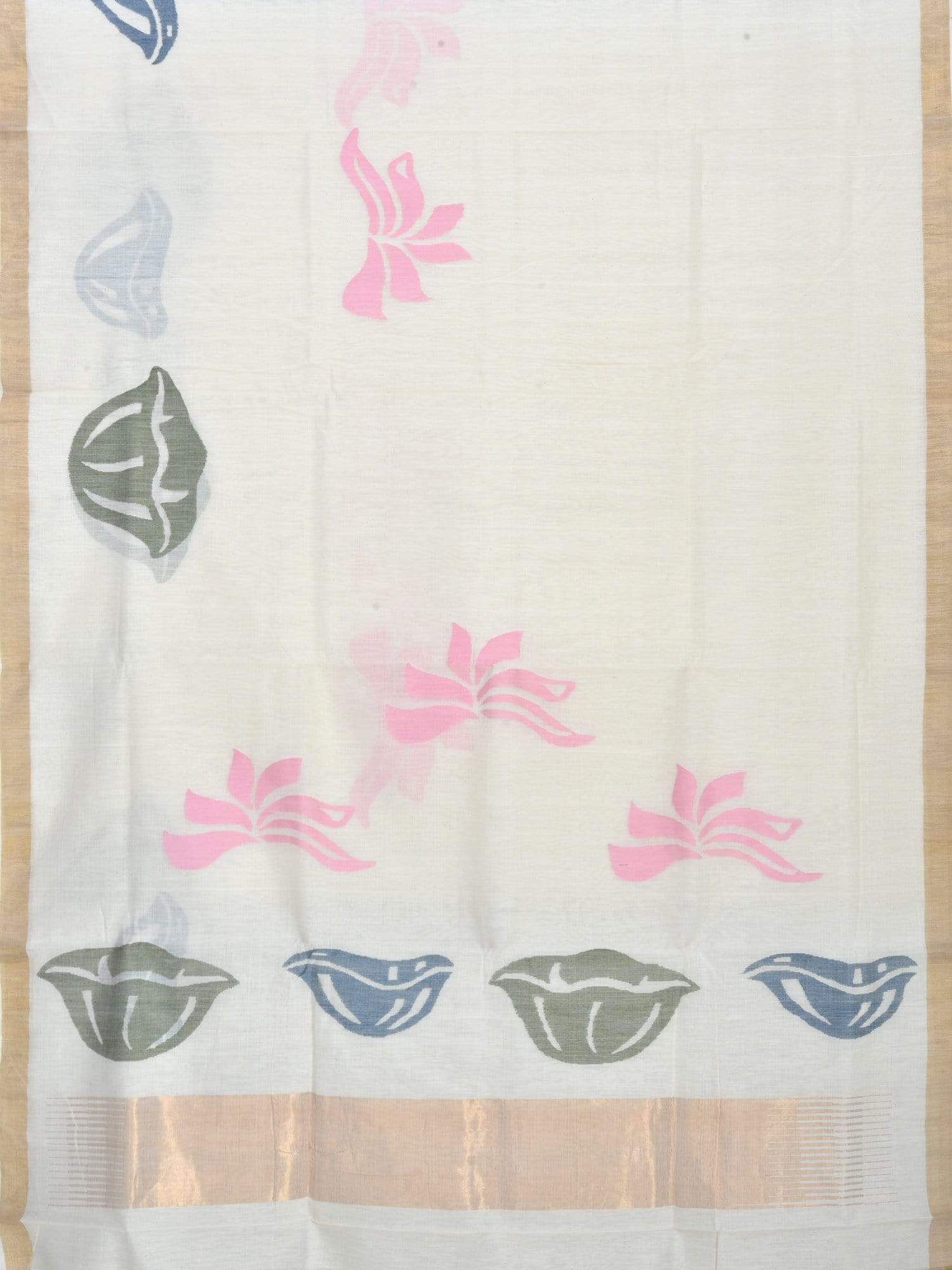 White Khadi Cotton Handloom Saree with Pallu Design - Global Threads | Swadesiicart