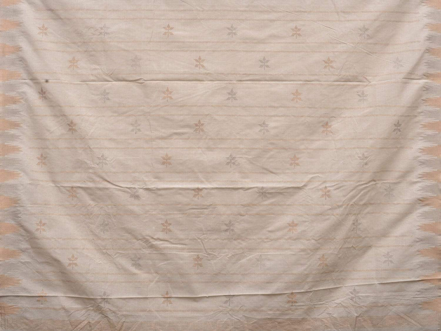 White Khadi Cotton Handloom Saree with Temple Border and Buta Design - Global Threads | Swadesiicart