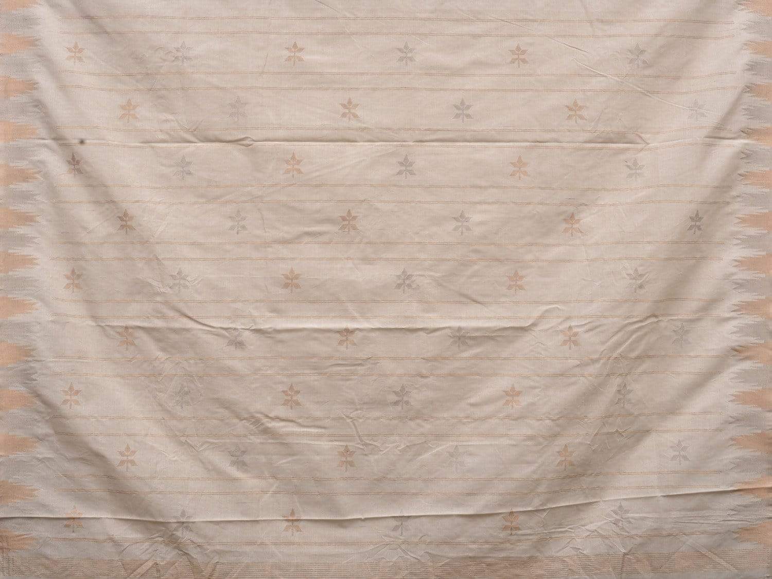 White Khadi Cotton Handloom Saree with Temple Border and Buta Design - Global Threads | Swadesiicart