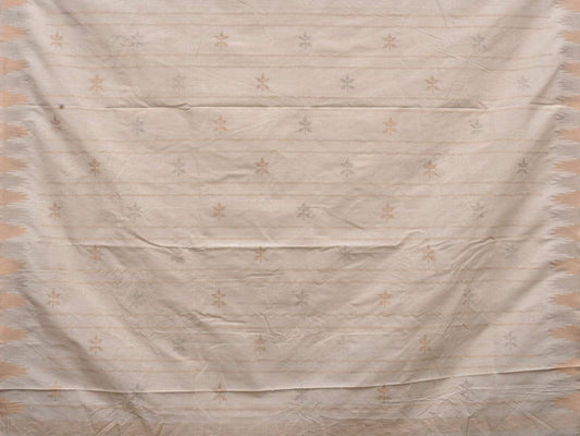 White Khadi Cotton Handloom Saree with Temple Border and Buta Design - Global Threads | Swadesiicart