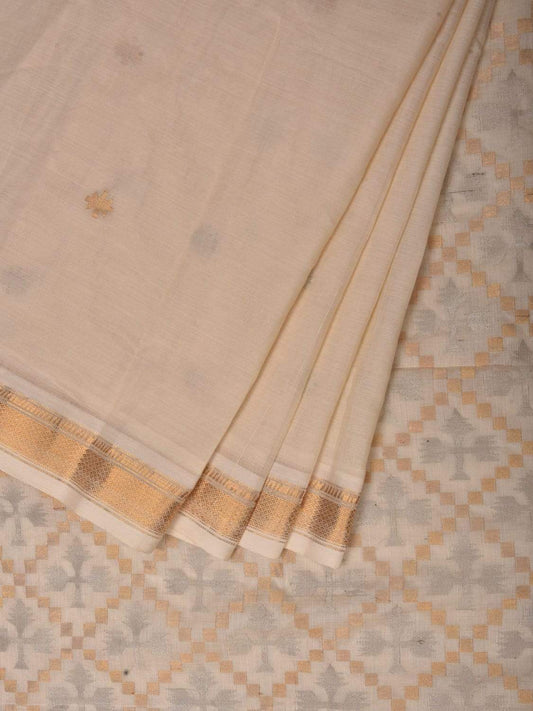 White Uppada Cotton Handloom Saree with Jamdani Pallu Design - Global Threads | Swadesiicart