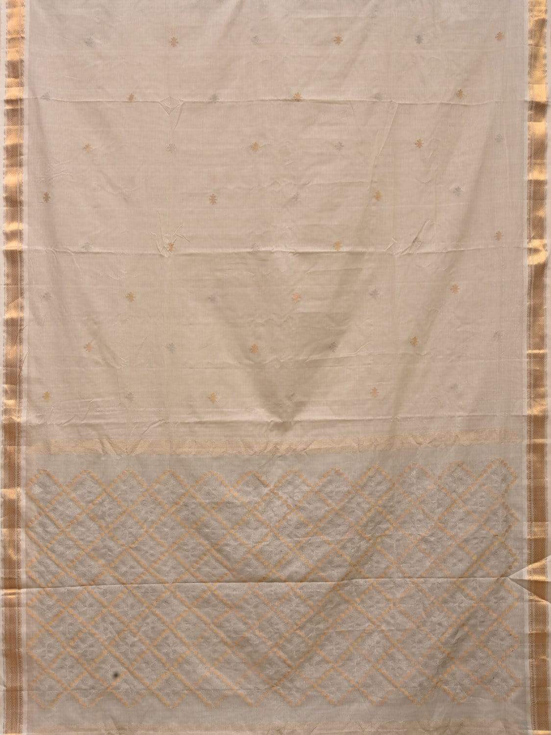 White Uppada Cotton Handloom Saree with Jamdani Pallu Design - Global Threads | Swadesiicart