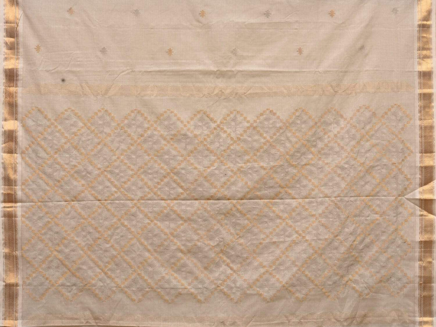 White Uppada Cotton Handloom Saree with Jamdani Pallu Design - Global Threads | Swadesiicart