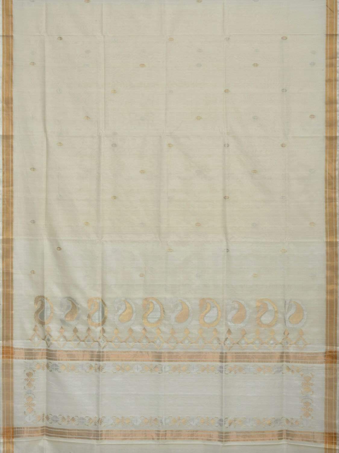 White Uppada Cotton Handloom Saree with Mango Design Pallu - Global Threads | Swadesiicart