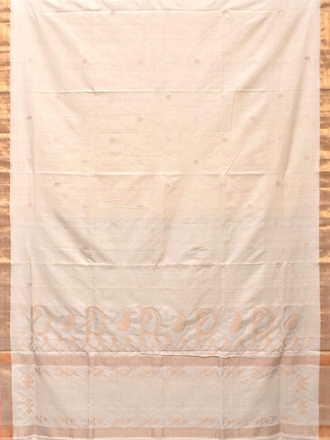 White Uppada Cotton Handloom Saree with Mango Design Pallu - Global Threads | Swadesiicart