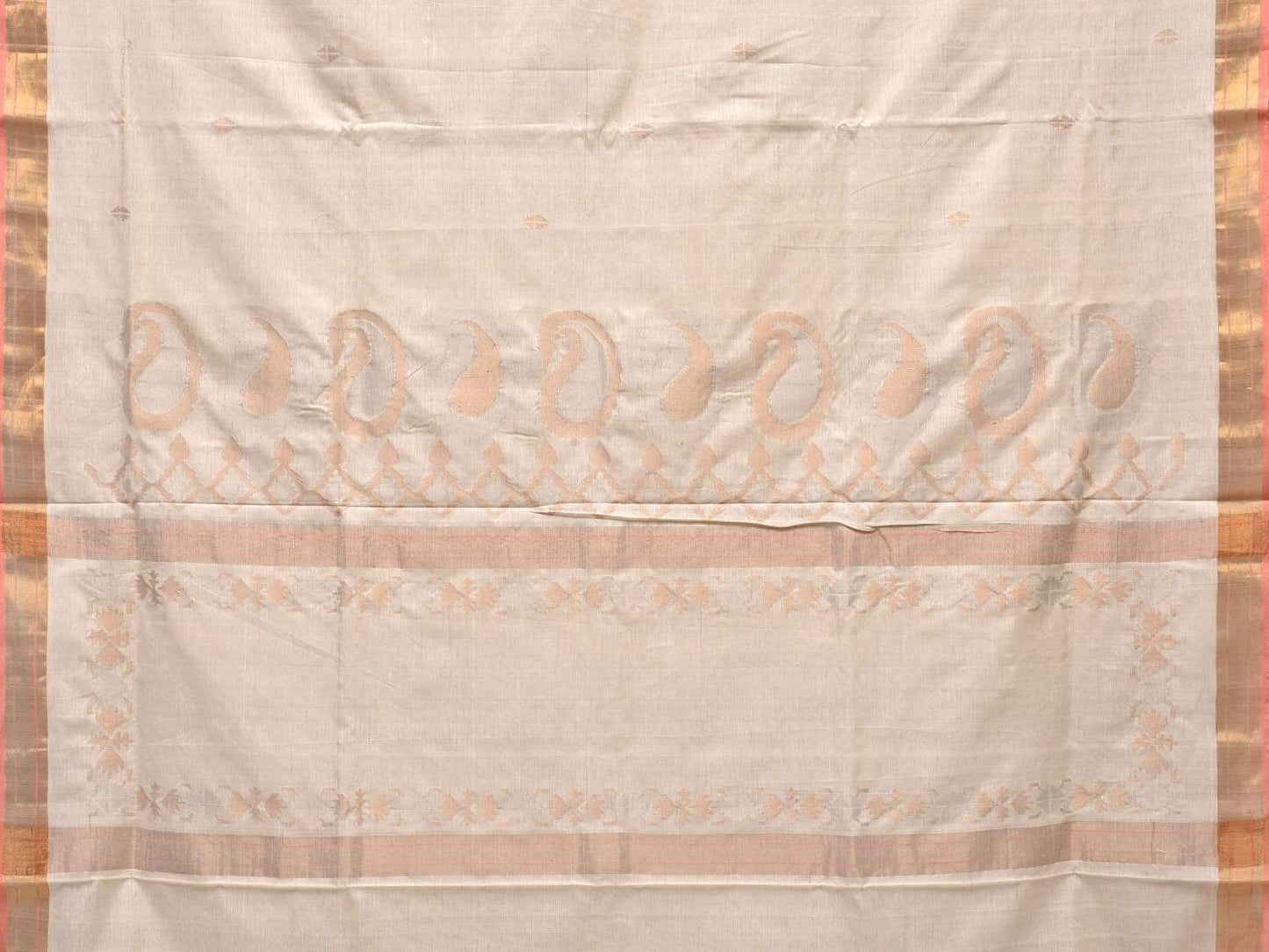White Uppada Cotton Handloom Saree with Mango Design Pallu - Global Threads | Swadesiicart