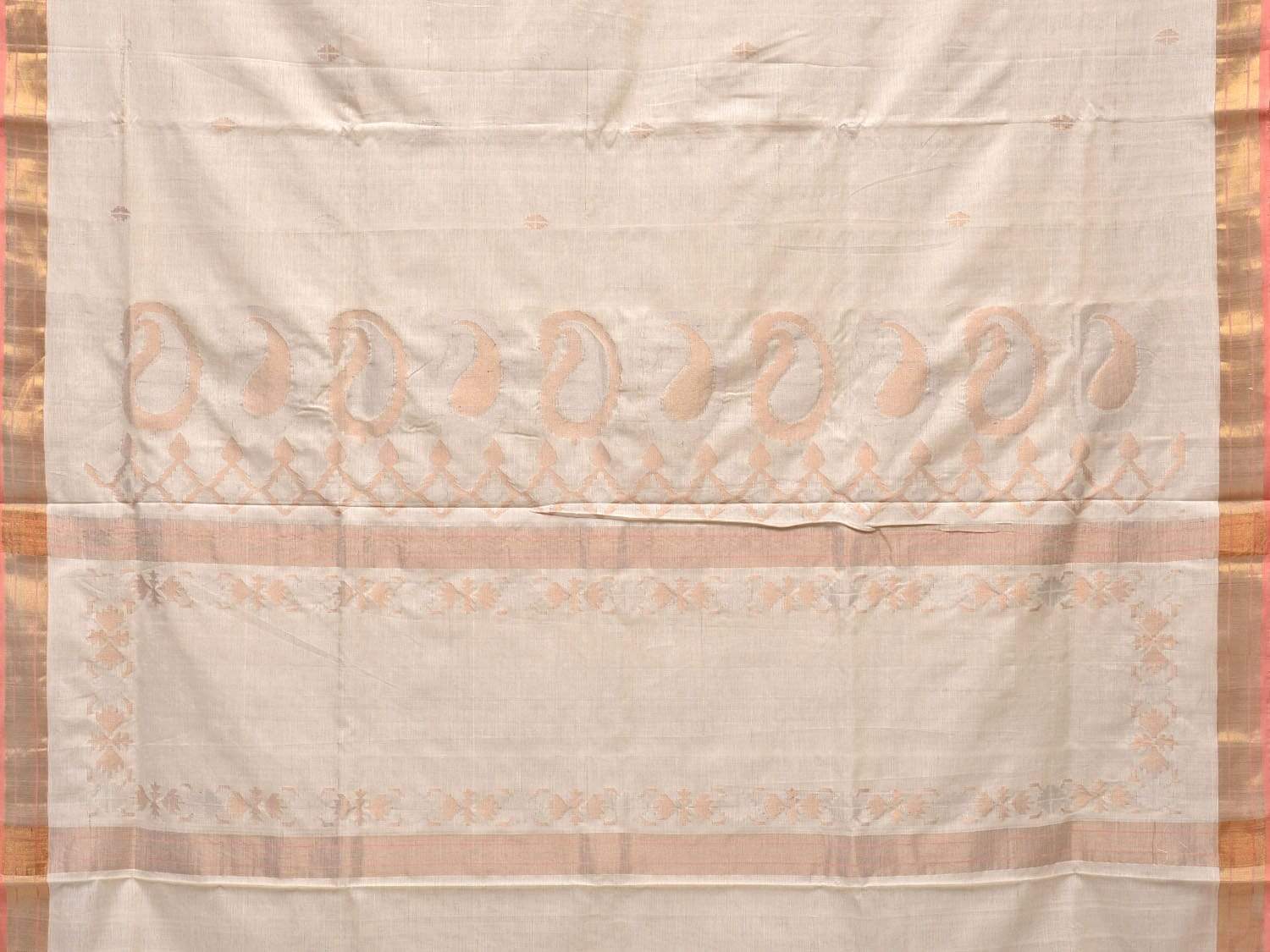 White Uppada Cotton Handloom Saree with Mango Design Pallu - Global Threads | Swadesiicart