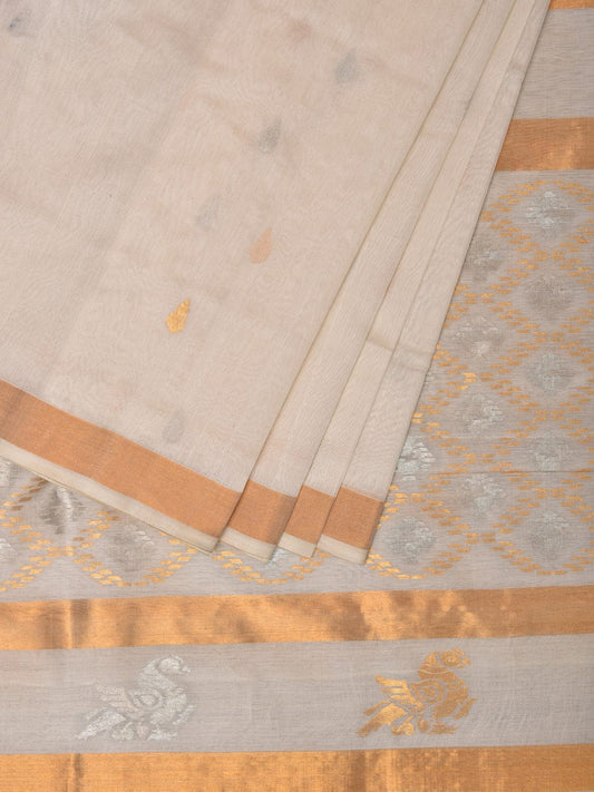 White Uppada Cotton Silk Handloom Saree with Hamsa Pallu Design - Global Threads | Swadesiicart