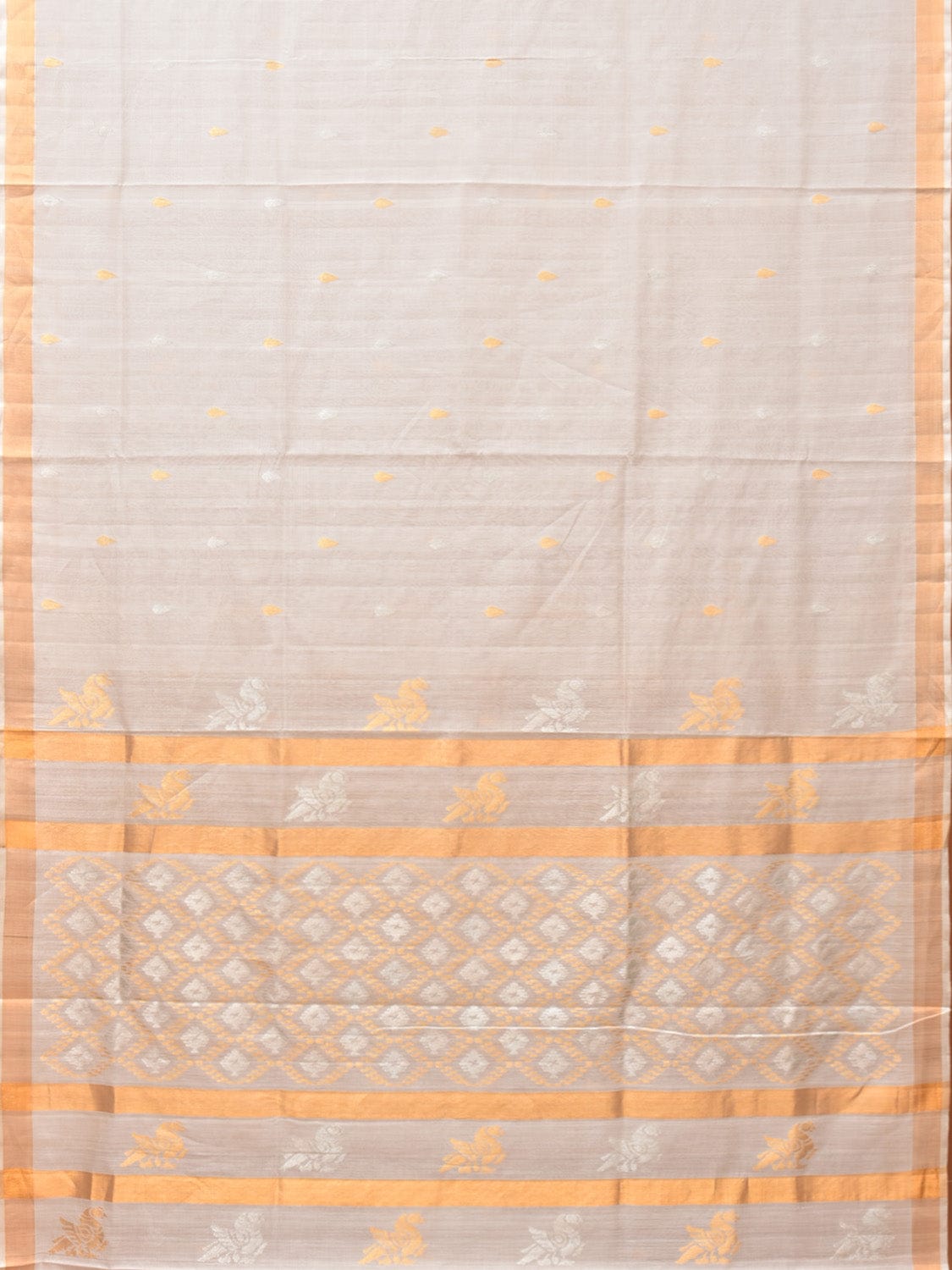 White Uppada Cotton Silk Handloom Saree with Hamsa Pallu Design - Global Threads | Swadesiicart