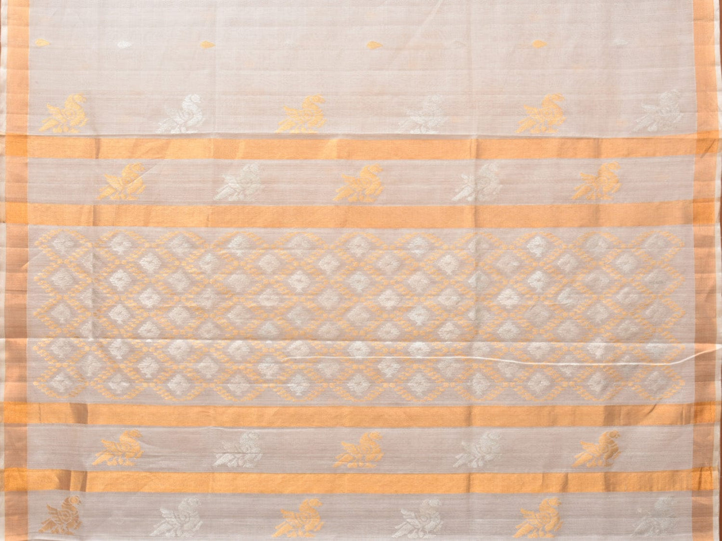 White Uppada Cotton Silk Handloom Saree with Hamsa Pallu Design - Global Threads | Swadesiicart