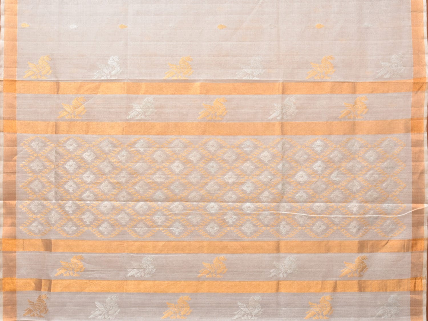 White Uppada Cotton Silk Handloom Saree with Hamsa Pallu Design - Global Threads | Swadesiicart