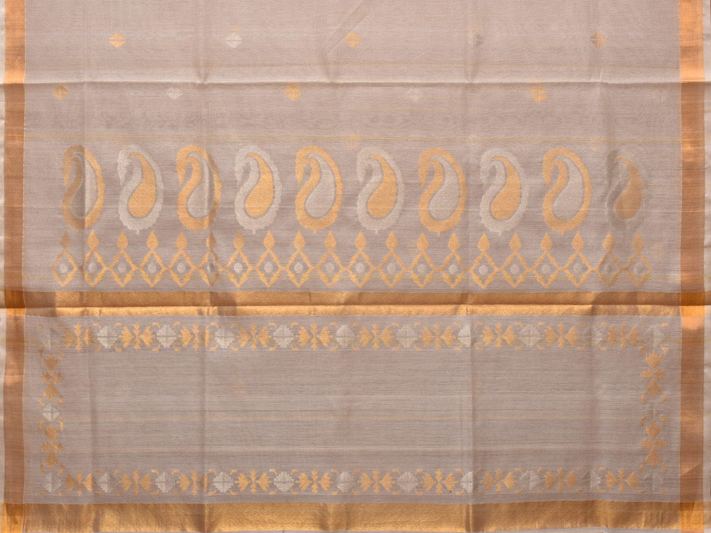 White Uppada Cotton Silk Handloom Saree with Mango Pallu Design - Global Threads | Swadesiicart