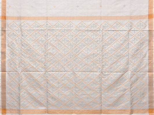 White Uppada Silk Handloom Saree with Jamdani Pallu Design - Global Threads | Swadesiicart