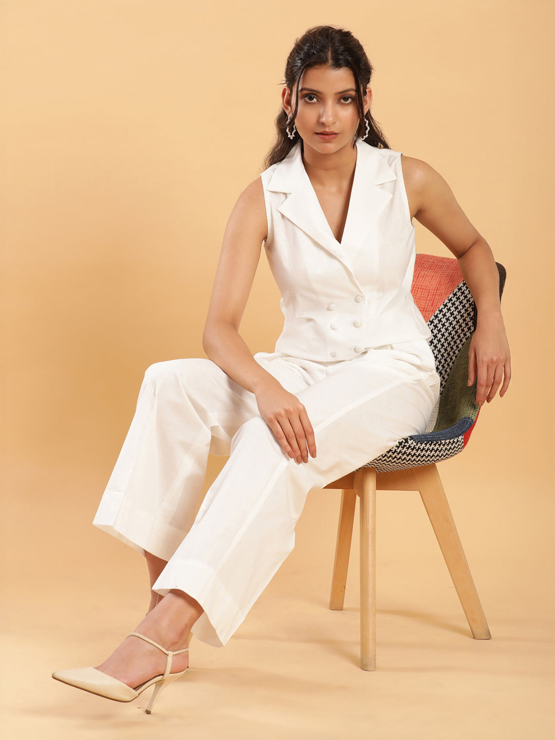 BohoJazz Formal Serene White Waistcoat with Trousers Co-ord Set - Swadesiicart