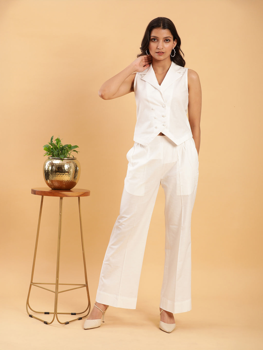 BohoJazz Formal Serene White Waistcoat with Trousers Co-ord Set - Swadesiicart