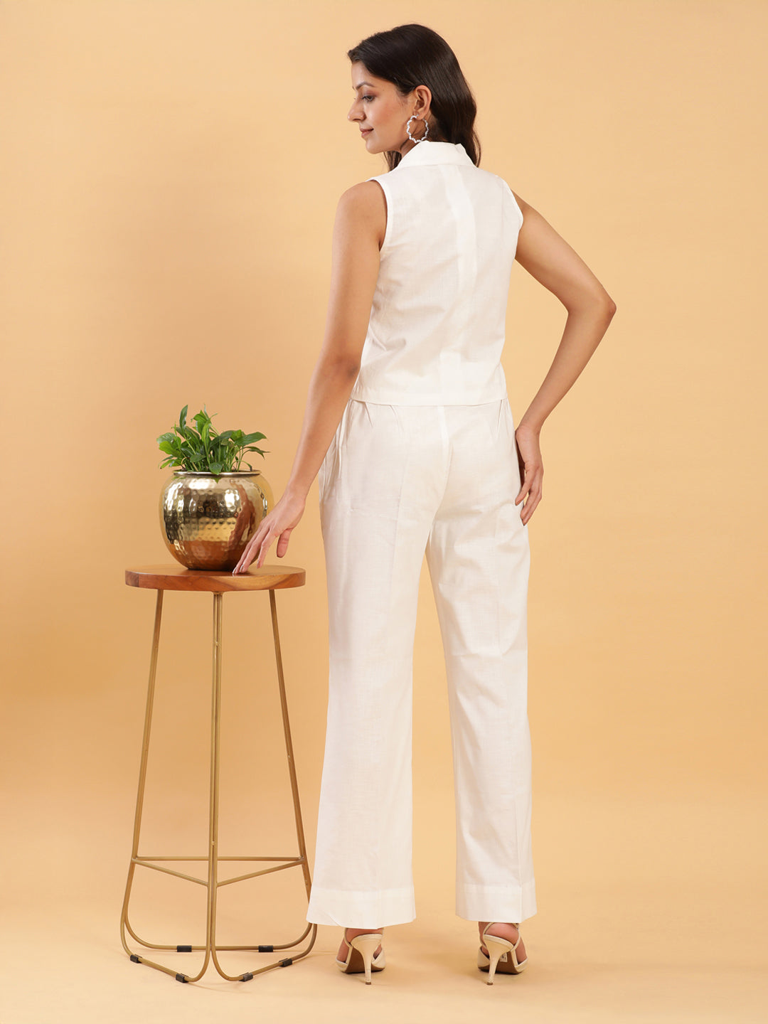 BohoJazz Formal Serene White Waistcoat with Trousers Co-ord Set - Swadesiicart