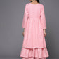 Ahalyaa Pink & Gold Ethnic Printed Layered Front Slit Cotton Anarkali Kurta Palazzos | Swadesiicart
