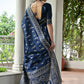 Vishnu Weaves Women's Blue Handloom Raw Silk Thread Weaving Saree with Blouse - Swadesiicart