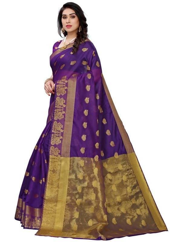 Vamika Banarasi Jacquard Weaving Violet Saree (Shining Violet) | Swadesiicart