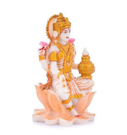 Soni Craft Handmade Poly Resin Lakshmi Ji Sculpture Sitting On Lotus Statue - Swadesiicart
