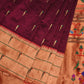 Wine Paithani Silk Handloom Saree with Pallu and Triple Muniya Border Design - Global Threads | Swadesiicart