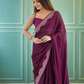 Lorenvalley Fashion Wine Rangoli Silk with Coding Lace Work Saree with Blouse - Swadesiicart