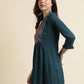 Teal Rayon Yoke Embroidered A-line Top - Tarini - Swadesiicart