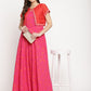 Ahalyaa Pink Crepe Orange khari Print Kurta with Jacket | Swadesiicart