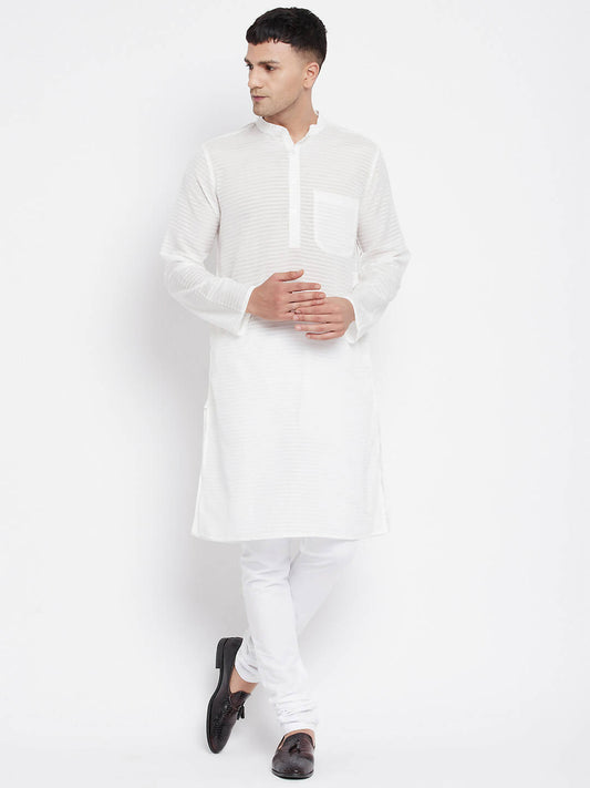 Even Apparels Pure Cotton Men's Kurta With Band Collar in White Color | Swadesiicart