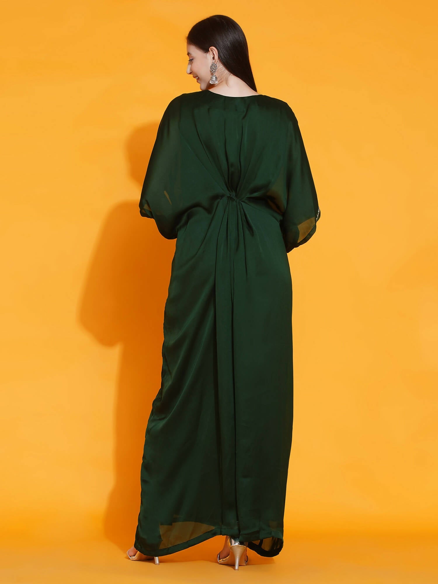 Women Republic Green Georgette Hand Embellished Kaftan Style Gown | Swadesiicart