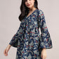 Aavyora Women's Navy Blue Cotton Tunic with Red and White Floral Print, Pin-Tuck Detailing, and Flared Sleeves