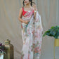Vamsee Sarangi White Organza Saree - Swadesiicart