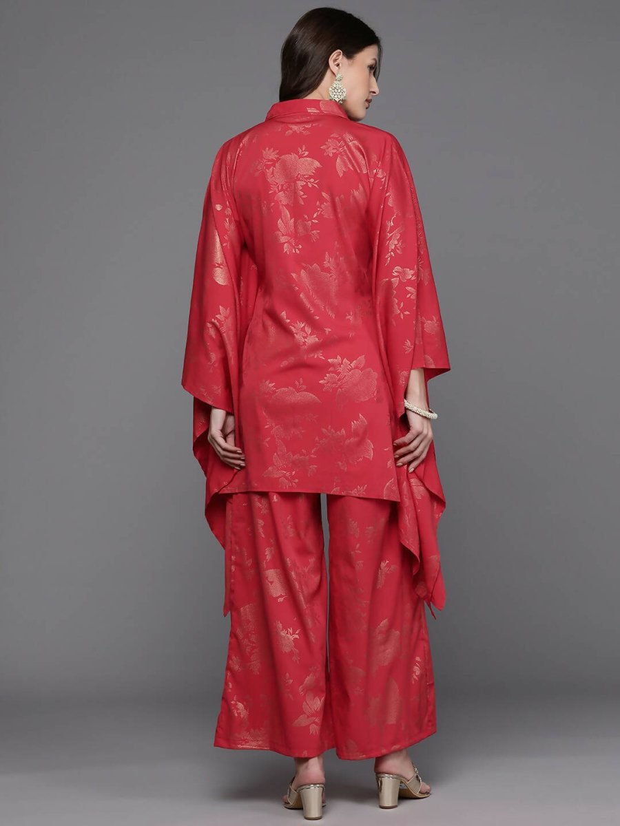 Ahalyaa Women Floral Printed Tunic with Palazzos - Red Color | Swadesiicart