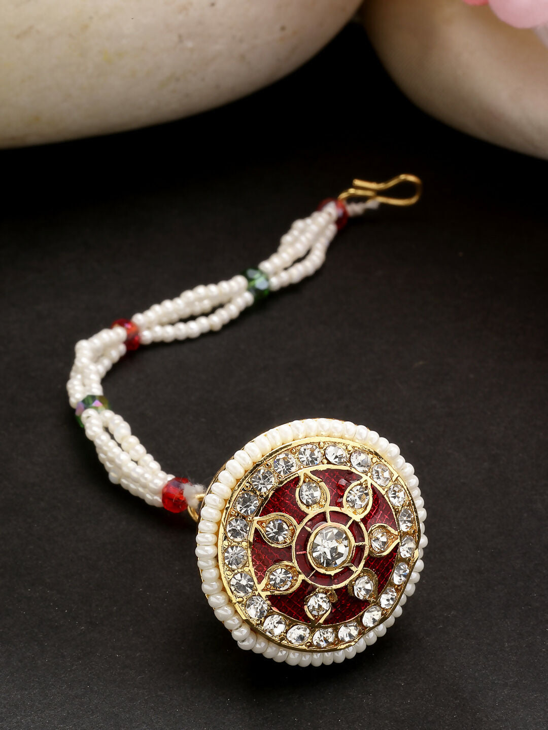 NVR Women's Gold-Polished CZ Stone-Studded Borla Maang Tikka - Swadesiicart