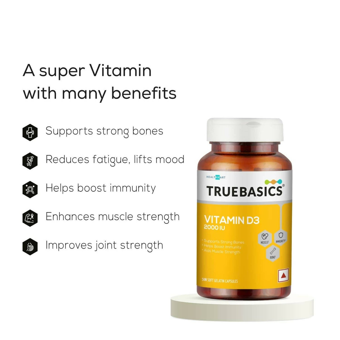 TrueBasics Vitamin D3 2000 IU Capsules - Swadesiicart