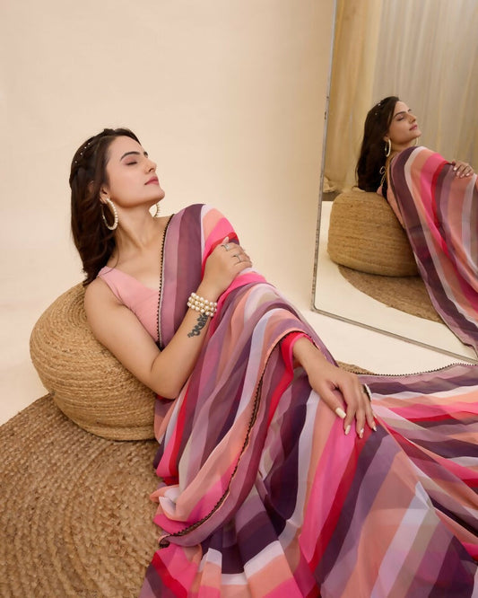 Pink Georgette Designer Printed Ready To Wear Saree - Ibiza | Swadesiicart