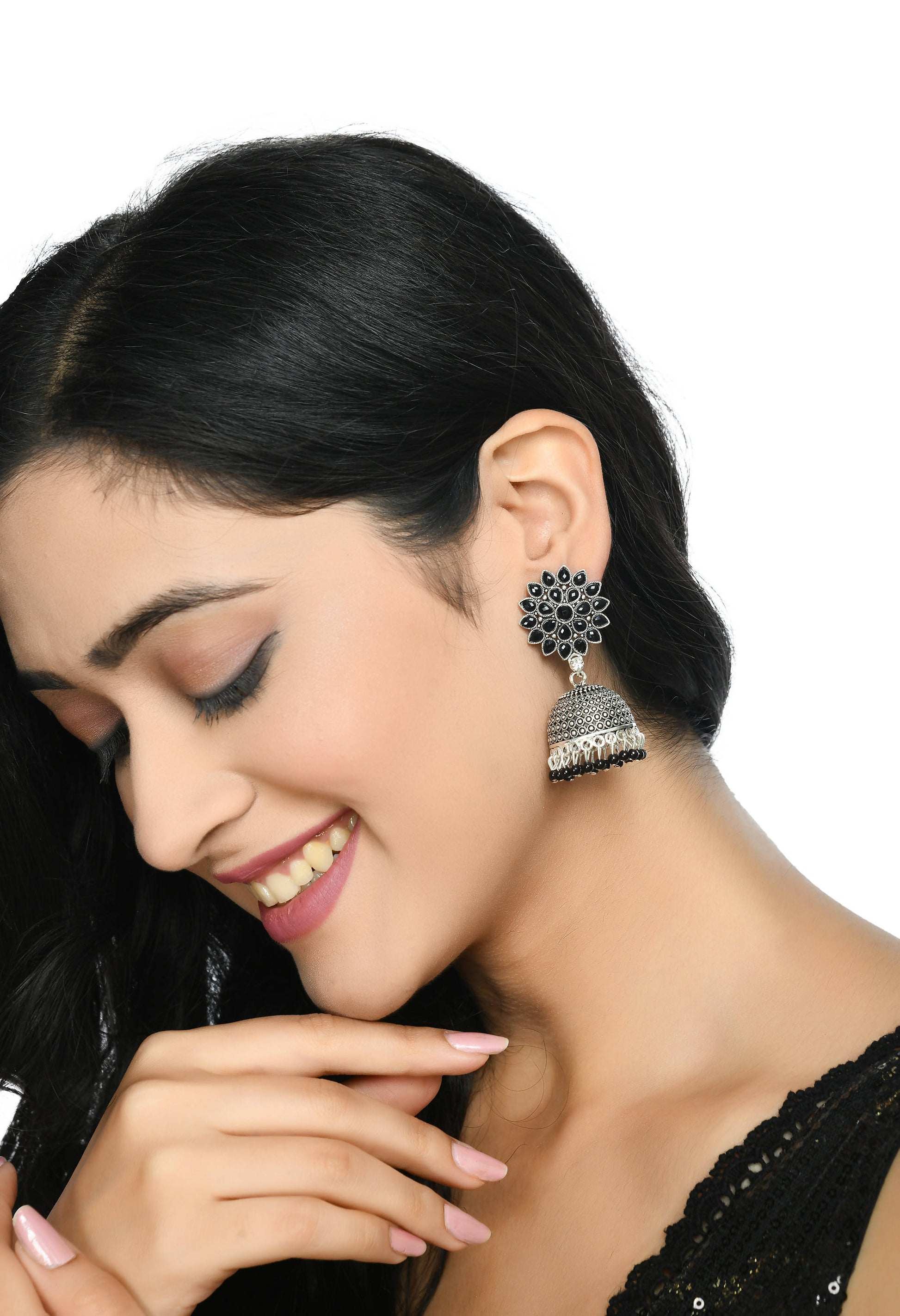 Mominos Fashion Johar Kamal Beautiful Kundan Work Jhumka With Black Beads - Swadesiicart
