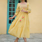 Juniper Women's Yellow Cotton Dobby Embroidered Flared Dress | Swadesiicart