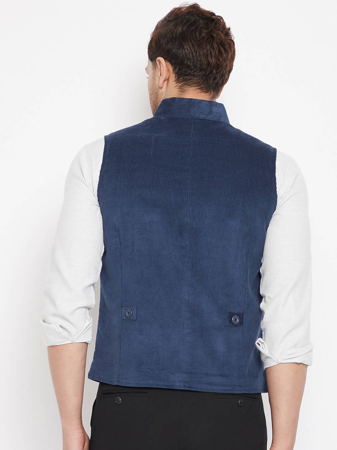 Even Apparels Blue Merino Men Woven Nehru Jacket | Swadesiicart